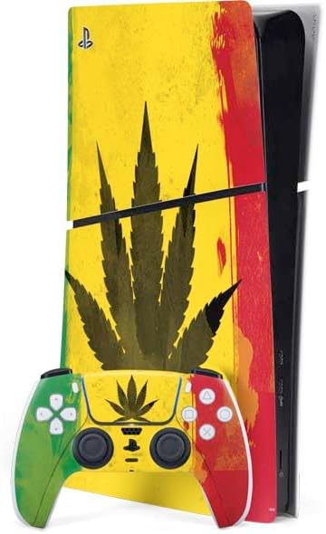 Skinit Decal Gaming Skin Compatible with PS5 Slim Digital Edition Bundle - Marijuana Rasta Pattern Design