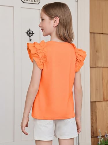 Image of Haloumoning Girls T Shirts Double Layer Ruffle Short Sleeve Kids Summer Crewneck Tunic Tee Tops 5-14 Years