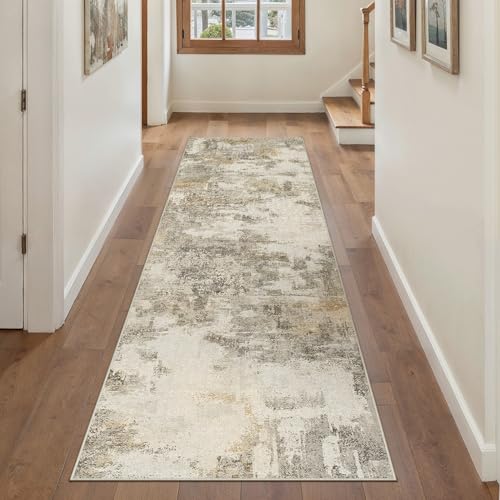 Abstraktes Teppich Wohnzimmer 150x210cm rutschfest Kurzflor Kunstwolle Schlafzimmer Teppich Waschbar Minimalistisch Bettvorleger Teppiche Braun-Grau für Wohnzimmer Schlafzimmer Bereich Dekor