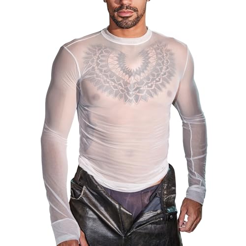 Haut en maille transparente pour homme t-shirt noir sexy manches courtes pour fête