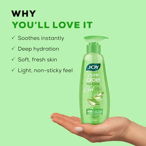 Image of Joy Pure Aloe Vera Gel for Face & Body (300ml) with Natural Moisturisers & Pro Vitamin B5 | 99% Pure Aloe Gel for Hydrating Dry & Damaged Skin | Non Sticky & Quick Absorbing