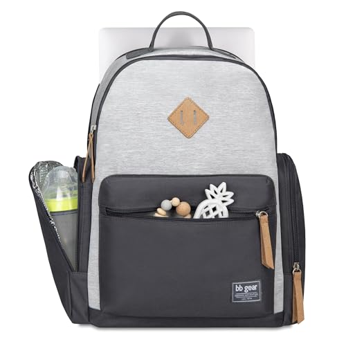 NoJo Baby Boom Diaper Bag Backpack, Grey and Black, Large Capacity with Changing Pad, Insulated Bottle Pockets, Multiple Storage Compartments