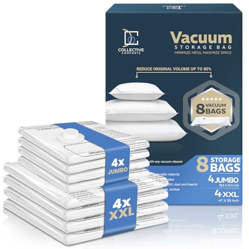 8-Pack Vacuum Storage Bags – XXL & Jumbo Sizes – Vacuum Seal Bags for Bedding, Blankets & Clothing – Space Saver Compression Bags