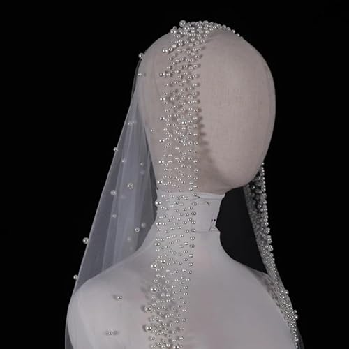 HUFFA Handmade Welon Luxury Pearls Wedding Veil Off White Fascinator Velo 3 Meter Width