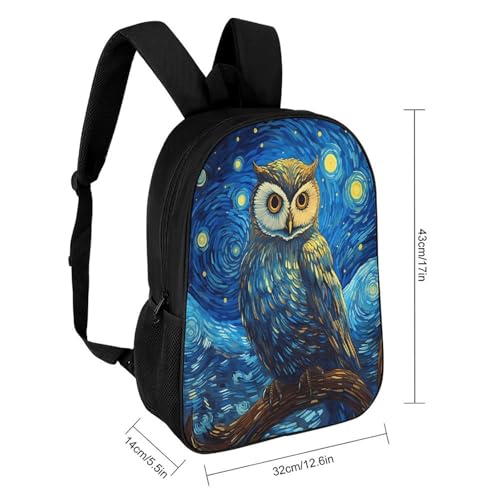 OBLUE Starry Night Owl Backpack 17 Inch Shoulders Daypack Simple Leisure Travel Bag2