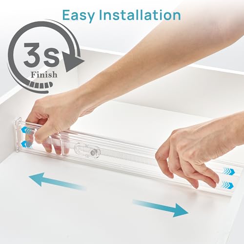 Image of Vtopmart 4 Pack 2.36 inch Short Upgrade Drawer Dividers for Kitchen Drawer, 12.8 inch-22.3 inch Expandable Kitchen Drawer Organizer, Clear Plastic Organizer Separator for Flatware, Utensil, Cutlery, Underwear
