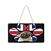 Mnsruu Plaque de Porte à Suspendre Motif Chien Carlin Britannique Motif Drapeau Britannique 15 x 28 cm