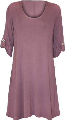 WearAll - Damen Übergröße Rundhalsausschnitt Kurzarm Ausgestelltem Lange Top - Mauve - 54-56