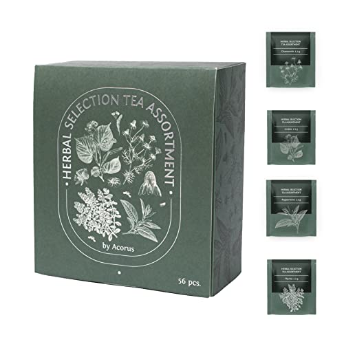ACORUS | Surtido de té de selección de hierbas | Juego de regalo de caja de cesta de té natural de 4 sabores | Descubre La Calidad Del Té | Cuadro de selección grande | 56 bolsitas de té de hierbas