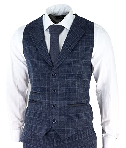 Mens Grey Tweed 3 Piece Suit Blue Check Vintage 1920s Gatsby Blinders Tailored Fit3