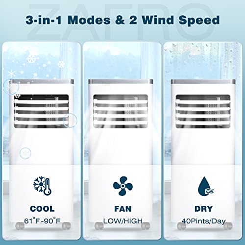 ZAFRO 10,000 BTU Portable Air Conditioners Cools up to 450 Sq.ft, Portable AC Built-in Cool, Dehumidifier, Fan Modes, Room Air Conditioner with Remote Control/Installation Kits, White