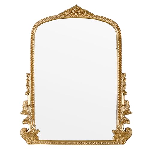 Specchio ad arco dorato (40,4 x 50,3 cm), ornato barocco, specchio da parete per soggiorno, corridoio, camino, bagno, ingressi