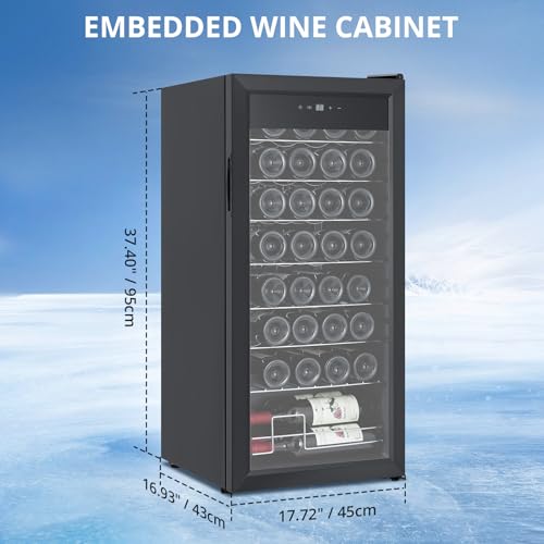 Takywep 32 Bottles Compressor Wine Cooler Refrigerator - 41℉-64℉ Freestanding Wine Cellar, Compact Design, Single Glass Door, Digital LED Touch Control, For Red, White, Champagne or Sparkling Wine