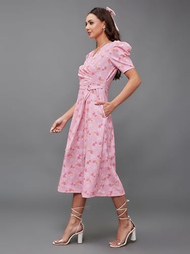 Image of Miss Chase Women's Round Neck Sleeveless Polyester Ruffled Knee- Length Dress