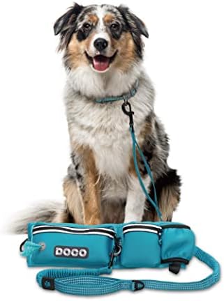 DOCO Heavy Duty Hands Free Dog Leash, Retractable Bungee for Running Walking Jogging, Training, Hiking │ Adjustable Waist Belt, Reflective Stitches, Dual Handle (Medium-Large Dogs, 20-100 lbs)