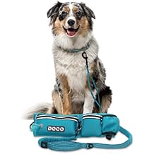 DOCO Hands Free Dog Leash Waist 26- 48, Leash- 1x 5ft Waist Belt for Walking, Running & Hiking, Bungee with Dual Handles, Adjustable Fit, Reflective Safety Design for Large Dogs Turquoise