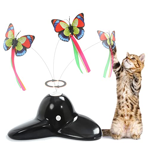 Suhaco Cat Toys Interactive Butterfly Kitten Toy for Indoor Cats Electric Rotating Teaser Butterfly Automatic Self Playing Fun Cat Toy for Boredom (Slate Black)