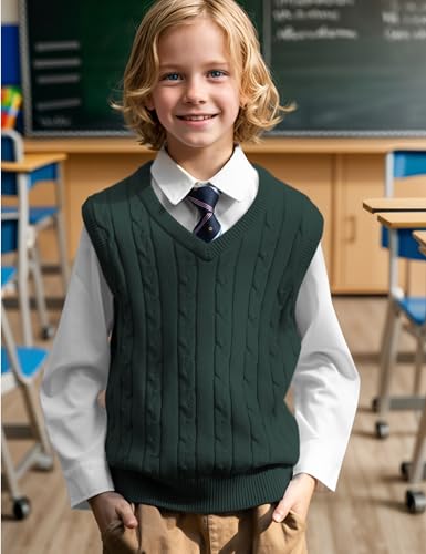 BOBOYOYO Boys Sweater Vest Unisex Cable Knit 100% Cotton Toddler Uniform Vest for Little Big Childrens Kids Teenage Girls4