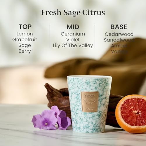 Image of M&SENSE Fresh Sage Citrus Scented Soy Candle, 3 Wick Highly Scented 14.1 Oz 75H, Aromatherapy Christmas Gift for Women and Men