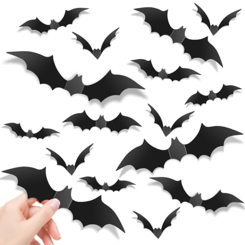 140Pcs Bats Halloween Decor Realistic Scary & Cute Bat Stickers for Halloween Party Supplies PVC 3D Bats Wall Decal for Halloween Decorations Indoor Home Bedroom Bathroom Door Window Office Kitchen