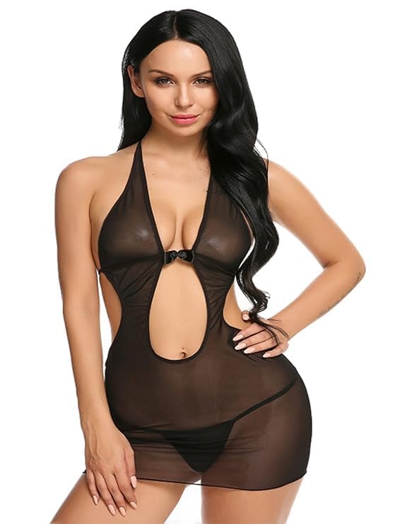 Women Babydoll Nightwear Honeymoon Lingerie for Romantic Nights with Panty Free Size(Bust 28-38inch) (Black) for Honeymoon Party Special Occations