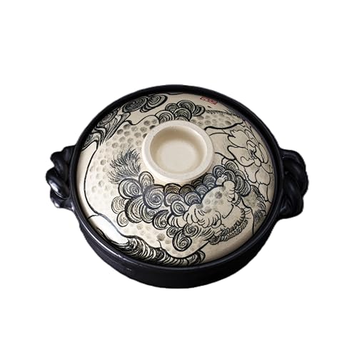 [萬古焼]絵付けART工房・平尾製陶 9寸 破墨彩土鍋 「獅子」絵付けアーティストの個性が光るHandmade土鍋
