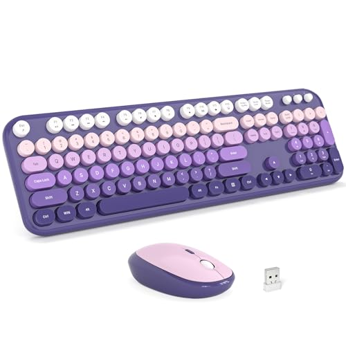 Image of MOFII Wireless Keyboard and Mouse Combo - Purple-Gradient Full-Sized Plug and Play Colorful Computer Keyboards - 104 Keys Round Keycap USB 2.4G Cute Keyboard for Windows /Laptop /Mac /Desktop /PC