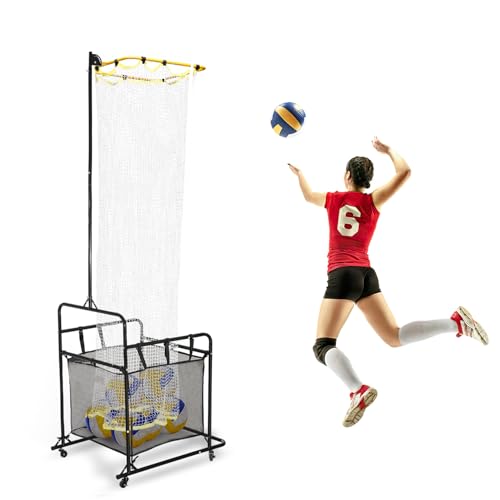 Equipo de entrenamiento de voleibol, equipo portátil de red de práctica de voleibol con ruedas y bolsa de recogida de bolas, base resistente, entrenador de picos de voleibol con 5 ajustes de altura y