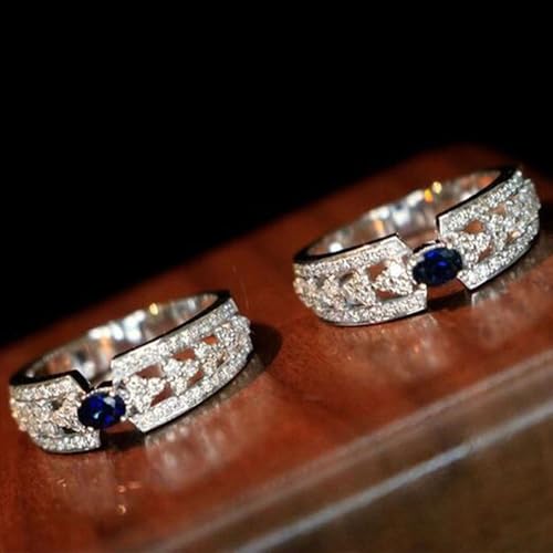 White Gold Plated Blue Cubic Zirconia Inlaid Elegant Hollow Design Statement Ring Personalized Accessory Ideal for Women's Daily Casual Wear Party Holiday Anniversary Love Jewelry Gift4