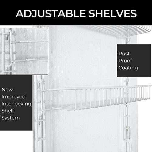 Smart Design Over The Door Adjustable Pantry Organizer Rack w/ 5 Adjustable Shelves - Small 51 Inch - Steel Construction w/ Hooks & Screws - for Cans, Food, Misc. Item - Kitchen [White] - Thumbnail 3