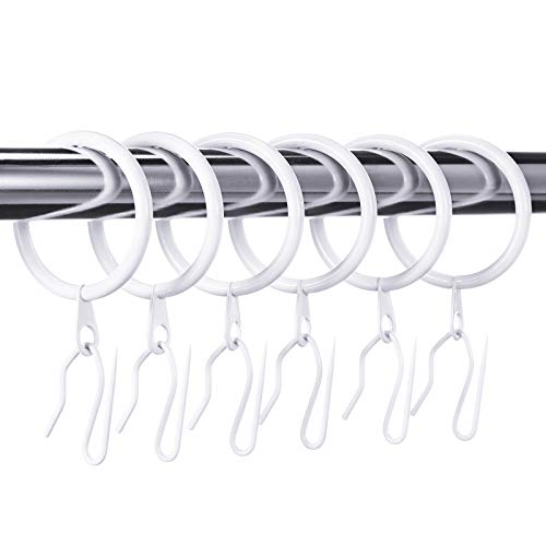 Hotop 30 Anillos Colgantes y 30 Ganchos Pasador Cortina Metal, Diámetro Interno 30 mm (Blanco, 60 Piezas)