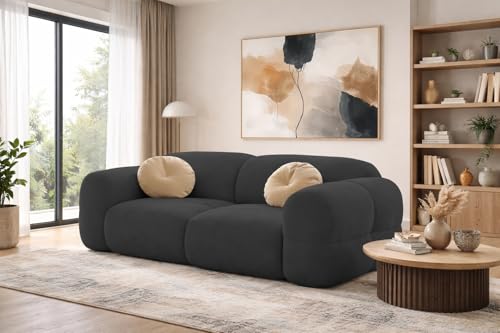 Image of Casaliving Vetras Modern Velvet Bubble Cloud Sofa, Tufted Design Upholstered 2 Seater Sofa Set for Living Room, (Black Colour) Premium Velvet Fabric Sofa Set
