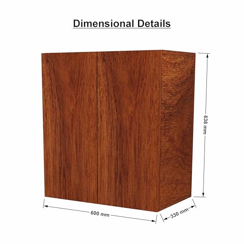 Image of 2 Door Multipurpose Wall Mounted Cabinet with Adjustable & Fixed Shelf | Storage for Modular Kitchen, Bathroom, Office & Living Room | Assembly-DIY | Color-Cherry Pine | Size-60x33x63.8 Cm