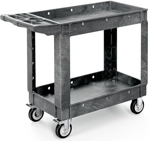 YITAHOME 550 LBS Heavy Duty Utiliy Cart on Wheels, 2 Shelves Service Cart, Plastic Rolling Tool Carts with Wheels, Gray Maintenance Push Carts for Garage, Home, Restaurant, Jobsite, Office