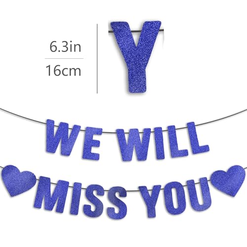 Image of Pre-strung We Will Miss You Banner - Navy Blue Glitter, Happy Retirement Going Away Party Decorations, Farewell Coworker Leaving Goodbye, Graduation, Good Luck Army Party Sign