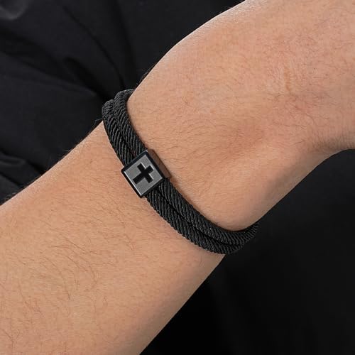 Image of Cross Bracelet for Boys Men- Adjustable Rope Bracelet Christian Religious Jewelry Gifts Ideas for Teen Boys Kids