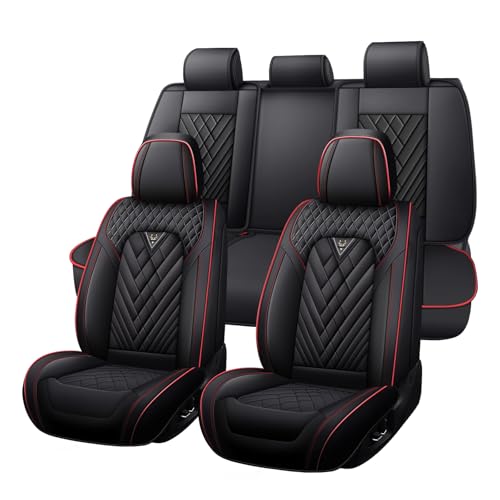 Image of Car Seat Covers Full Set for Kia Telluride 2020-2026, Anti-Slip Full Coverage Car Seat Covers, Waterproof Nappa Leather Car Seat Cover Sets(5 Seats /Black Red)