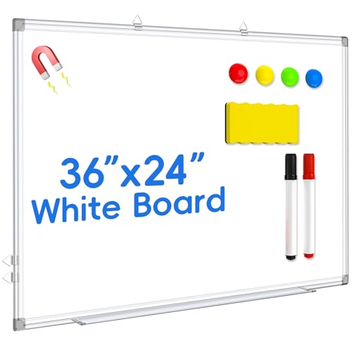 Magnetic Dry Erase Board, 36 x 24 Inch White Board with Marker, Magnet and Eraser, Magnetic Whiteboard for Home, School,