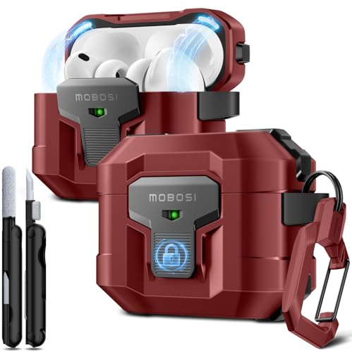 Image of MOBOSI for AirPods Pro 3 Case 2025 with Drop-Proof Lock, Cleaning Kit & Keychain, Compatible with MagSafe, Military-Grade Protection Hard Cover for iPods Pro 3rd Generation, Red