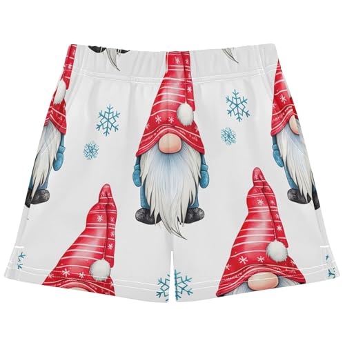Girls Athletic Shorts Cute Christmas Gnomes Red White Youth Summer Pajama Sleepwear Casual Comfy Activewear, X-Small