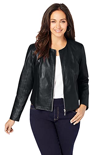 Jessica London Women's Plus Size Collarless Leather Jacket - 22 W, Black