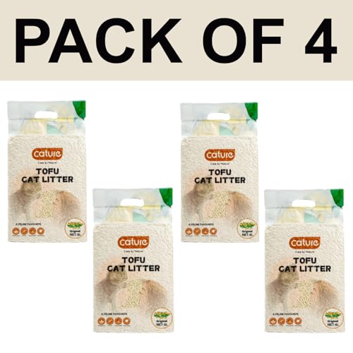 Image of Cature Care by Nature Tofu Cat Litter Natural Flushable Clumping Litter Plant Based Biodegradable Ultra Odour Control 99% Dust Free Low Tracking Cat Litter (Original, 6L, PACK4)