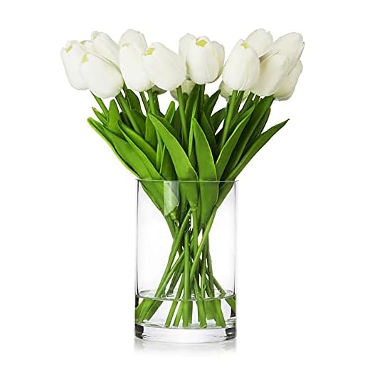 20 Piezas Flores Artificiales Tulipanes Blancos, Falsas Flores de Tulipanes Artificiales Toque Real Ramo Falso Decoración para Mesa, Fiestas, Bodas, Hogar, Oficina, Salón