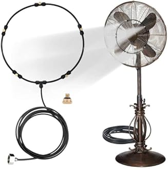 LANDGARDEN Outdoor Misting Fan Kit for Cool Patio Breeze, Water Sprayer for Outdoor Cooling, 5m Misting Line + 5 Brass Mist Nozzles + One