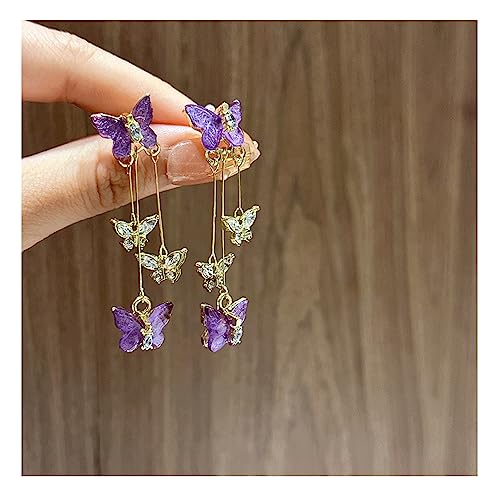 Purple Butterfly Tassel Style Zircon Earrings for Women Crystal Rhinestone Drop Earrings Long Butterfly Dangle Earrings Wedding Jewelry for Women2