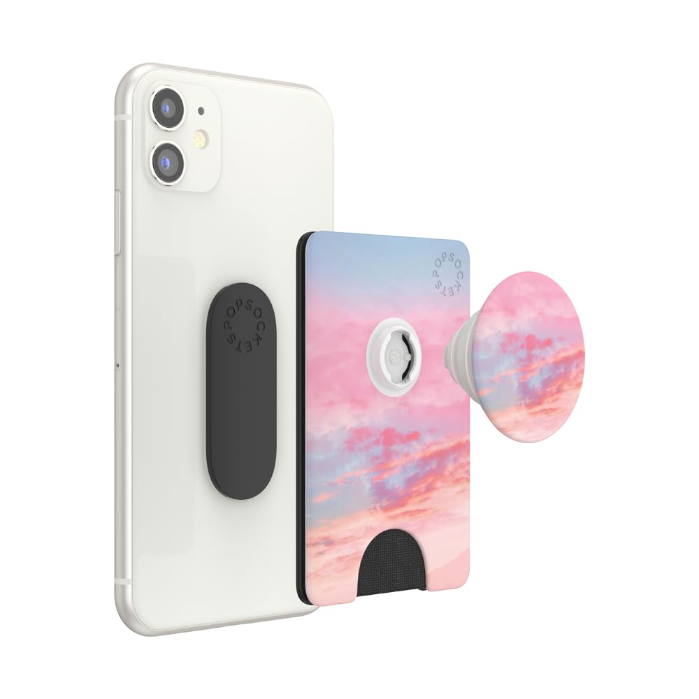PopSockets Portafoglio per telefono con impugnatura espandibile per telefono, porta carte di credito, motivo: nuvole rosa