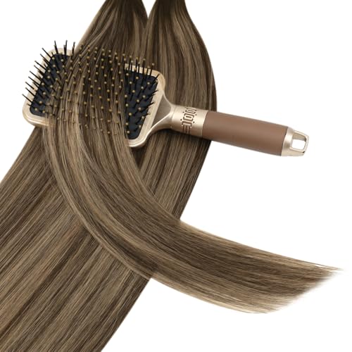 Image of YoungSee U Tip Hair Extensions Human Hair Brown Highlight Blonde U Tip Hair Extensions Highlight Ktip Human Hair Extension Brown Hot Fusion Extension Highlight 22In for Long Hair 1G /Strands 50G