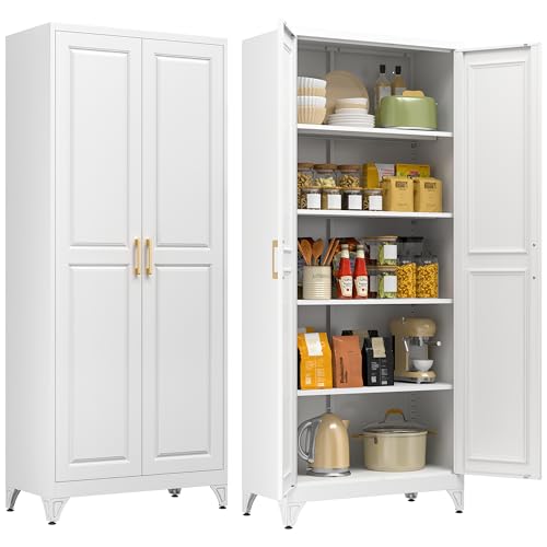 TIMELESS PIECES 75” Tall Metal Pantry Storage Cabinet with Doors