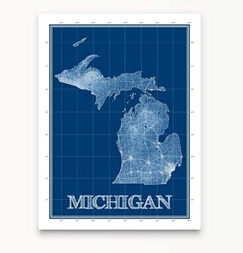 Amazon.com: Michigan Map Wall Art Print 8x10, Michigan Poster 24x36 ...