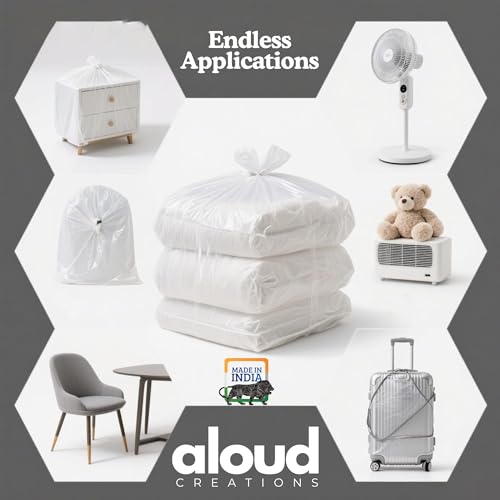 Image of ALOUD CREATIONS 10 Piece Large Clear LDPE Plastic Bag 30 x 50 Inch | Jumbo Thick Transparent Luggage Trolley & Suitcase Covers | Dustproof Storage for Travel, Moving, Mattress, Chair, Art | 60 Micron